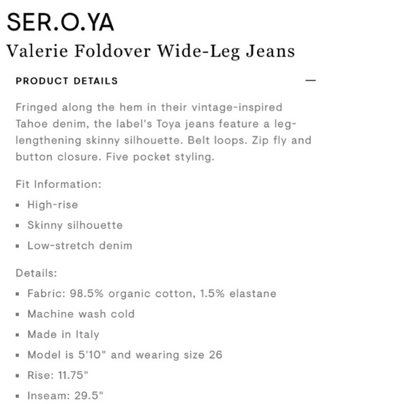 SER.O.YA Valerie Foldover Wild leg Jeans 24 - Picture 4 of 12